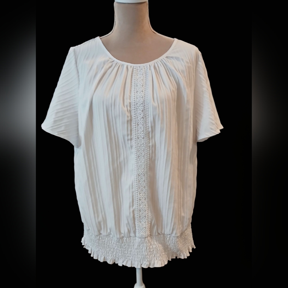 Shein Curve White Crochet Flutter Sleeve Textured Modest Blouse 3x Cottagecore